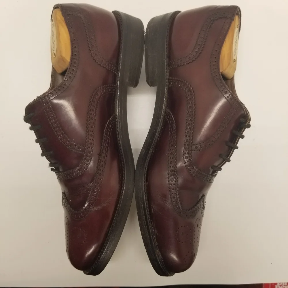 Totenham Mens Size 9.5 Cordovan Burgundy Leather Oxford Derby Wingtip Brogue
